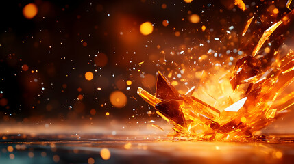 Dynamic explosion of orange particles creating a vibrant and energetic visual effect.