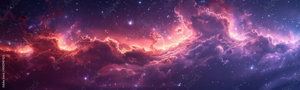 Wall mural Purple and red galaxy with stars and clouds, banner