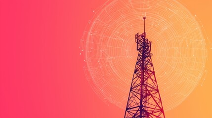 Obraz premium Communication tower on a vibrant gradient background.