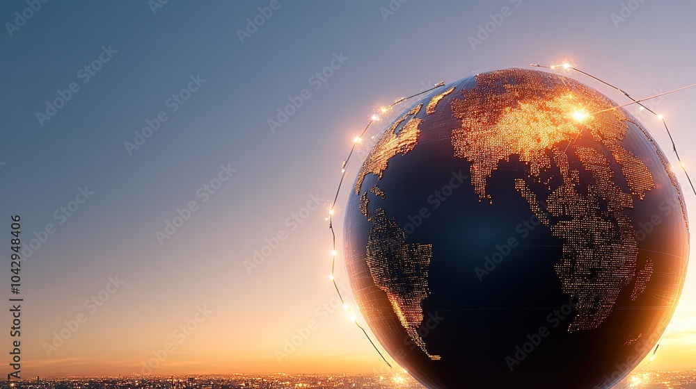 Poster digital map overlay on a globe highlighting features