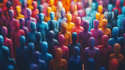 Obraz premium Close-up of a large group of colorful abstract people figures representing diversity