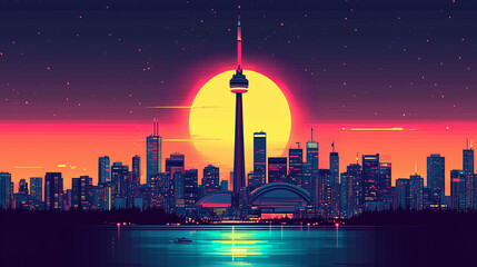 city skyline at sunset