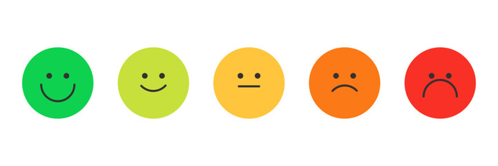 Feedback concept design set. Bad and Good Review. Emotions scale. Happy and Sad reaction. Mood faces for survey, rating icons. Vector illustration