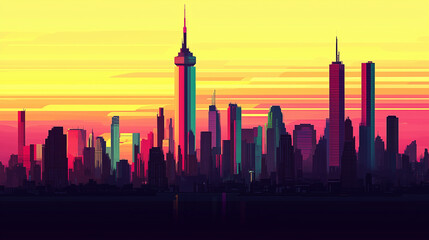 Obraz premium city skyline at sunset