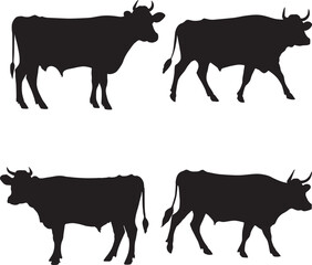Minimalist Cow Silhouettes on White Background for Design and Illustration