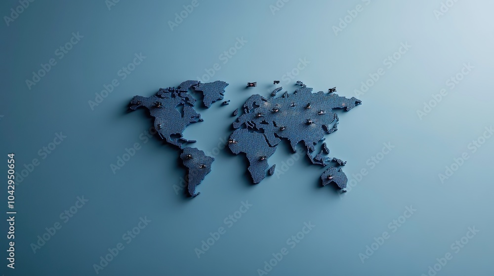 Poster global interconnected map representation in blue
