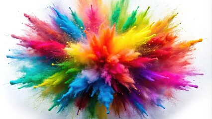Obraz premium Vibrant Multi-Color Powder Explosion Isolated on White Background - High-Quality Low Light Photography for Creative Projects, Art, and Design - Colorful Abstract Effects, Dynamic Visuals