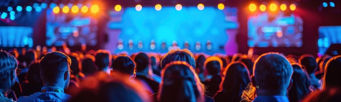 Many people that are standing in front of a stage