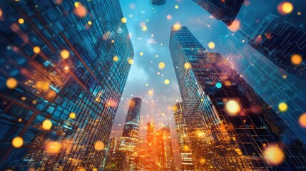 Obraz premium Modern Cityscape with Bright Lights and Skyscrapers