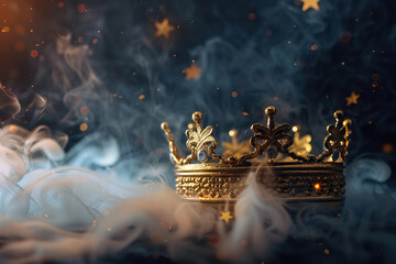 Fantastic beautiful king or queen crown from gold material for coronation