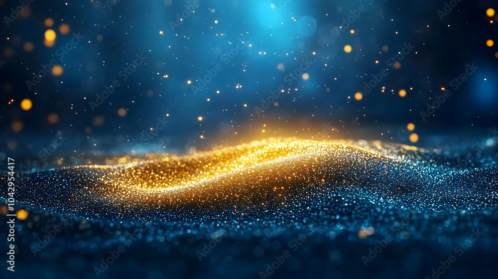 Aufkleber abstract glowing wave of particles with blue and gold colors, creating a mesmerizing visual effect.