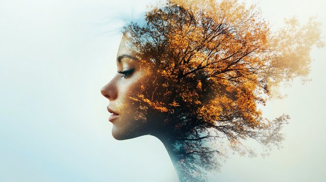 the natural double exposure image incorporating elements of transformation, coping, comity, intelligence, and mindfulness