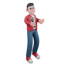 3D Male Singer Character. A male singer is standing and dancing a little while carrying a mic. Music Performance