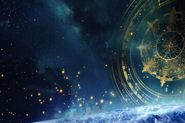 Astrological composition with zodiac circle in signs and symbols