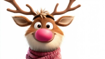 Cute Cartoon Reindeer with a Pink Nose and a Scarf