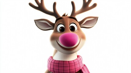 Cute Cartoon Reindeer with Pink Nose and Scarf
