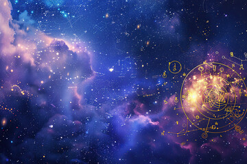 Astrological composition with zodiac circle in signs and symbols