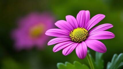 Fototapeta premium Vibrant purple daisy in full bloom green backdrop