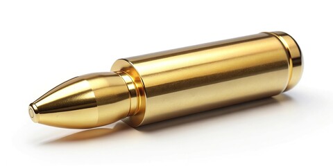 luxurious gold bullet on pristine white backdrop with light reflection