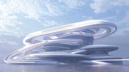Obraz premium Futuristic Megastructure Amphitheater - Ultra-Detailed Digital Illustration of Immersive Technology Integrated Performance Spaces