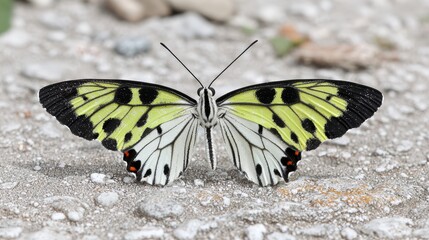 Colorful Butterfly on Ground with Black and Yellow Patterns