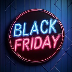 Neon "Black Friday" banner in modern blue and pink design
