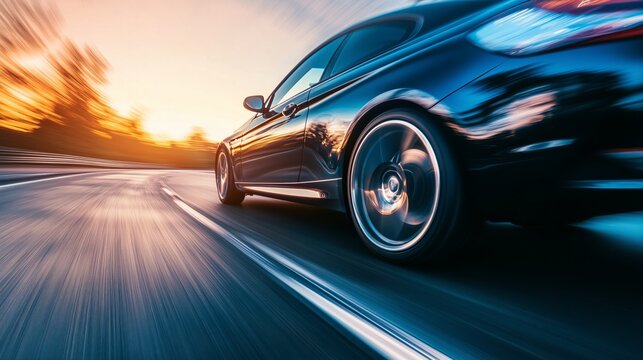 Low angle side view of car driving fast on motion blur