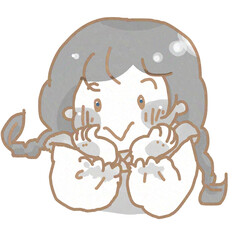 漫画のようなイラスト頬杖の女の子