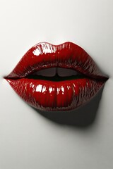 Obraz premium Red lips blowing a kiss in the air on a white background