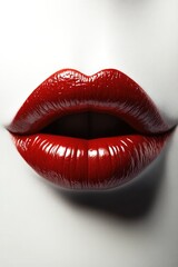 Obraz premium Red lips blowing a kiss in the air on a white background