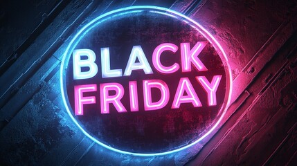 Neon "Black Friday" banner in modern blue and pink design