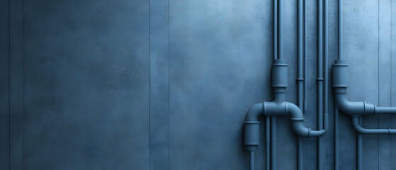 Industrial pipes against a blue wall, showcasing a modern and structural design with an industrial feel.