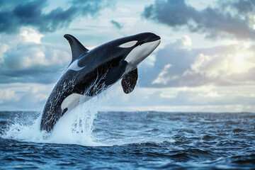 Obraz premium Fantastically beautiful majestic huge whale in deep ocean
