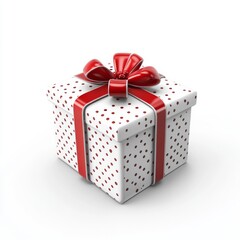 Obraz premium 3D Christmas Gift Box with Red Ribbon on White Background