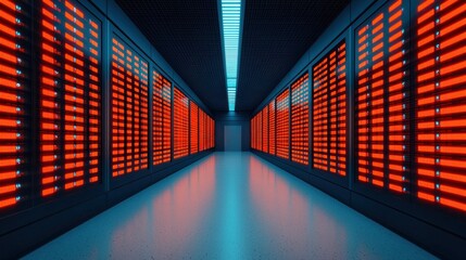 Futuristic AI-Powered Trading Floor with Red Lighting