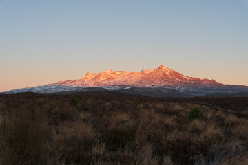 Obraz premium Panoramic view of Mount Ruapehu, New Zealand at dawn
