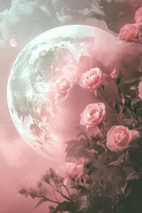 Roses and moon divine feminine soft slick background