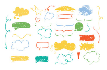 Colorful and Whimsical Handdrawn Crayon Speech Bubbles Accompanied by Arrows in Various Designs