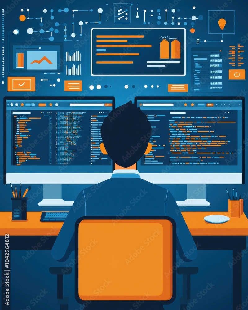 Poster freelancer coding and graphic design workspace