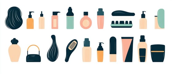 Flat color icon set of hair care routines