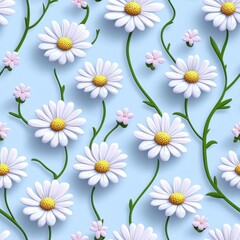 A seamless pattern with dainty chamomile flowers in pastel tones, seamless Pattern