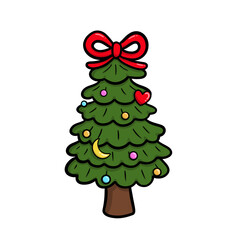 Cartoon Christmas tree with simple lines