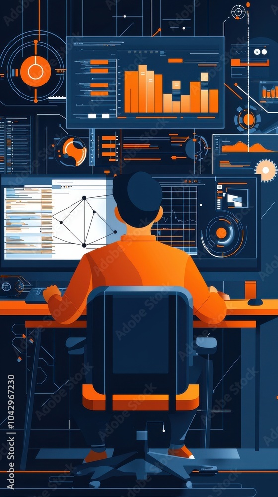 Poster man learning 3d modeling software at his desk