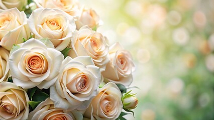 Obraz premium elegant white peach roses floral background point view