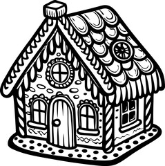 Whimsical Gingerbread House Line Art Vector Illustration