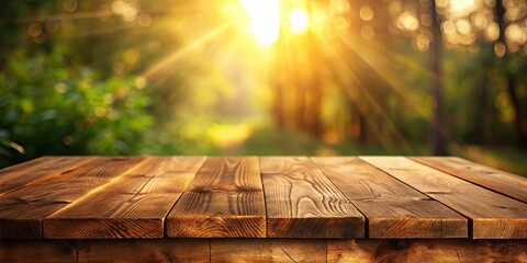Empty brown wooden board with soft morning light background