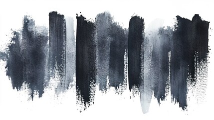 Abstract watercolor painting with black vertical brush strokes on a white background