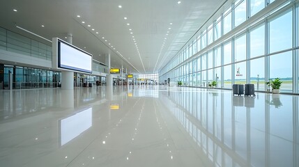 Fototapeta premium Airport terminal light box display near departure gates A large light box display in an airport terminal, placed near the departure gates.
