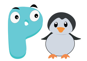 Vector Design of Alphabet 'P' with penguin Element