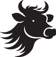 Cow Head Silhouette Portrait in Black and White for Logo and Vector Illustration
